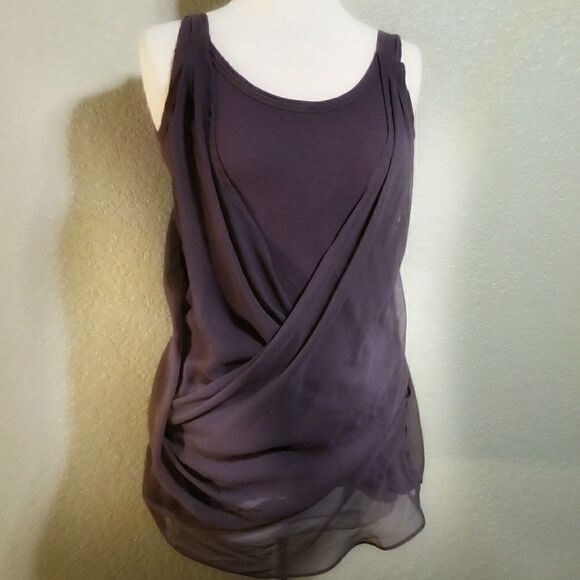 Simple Vera small eggplant front draped tank top - Picture 1 of 6